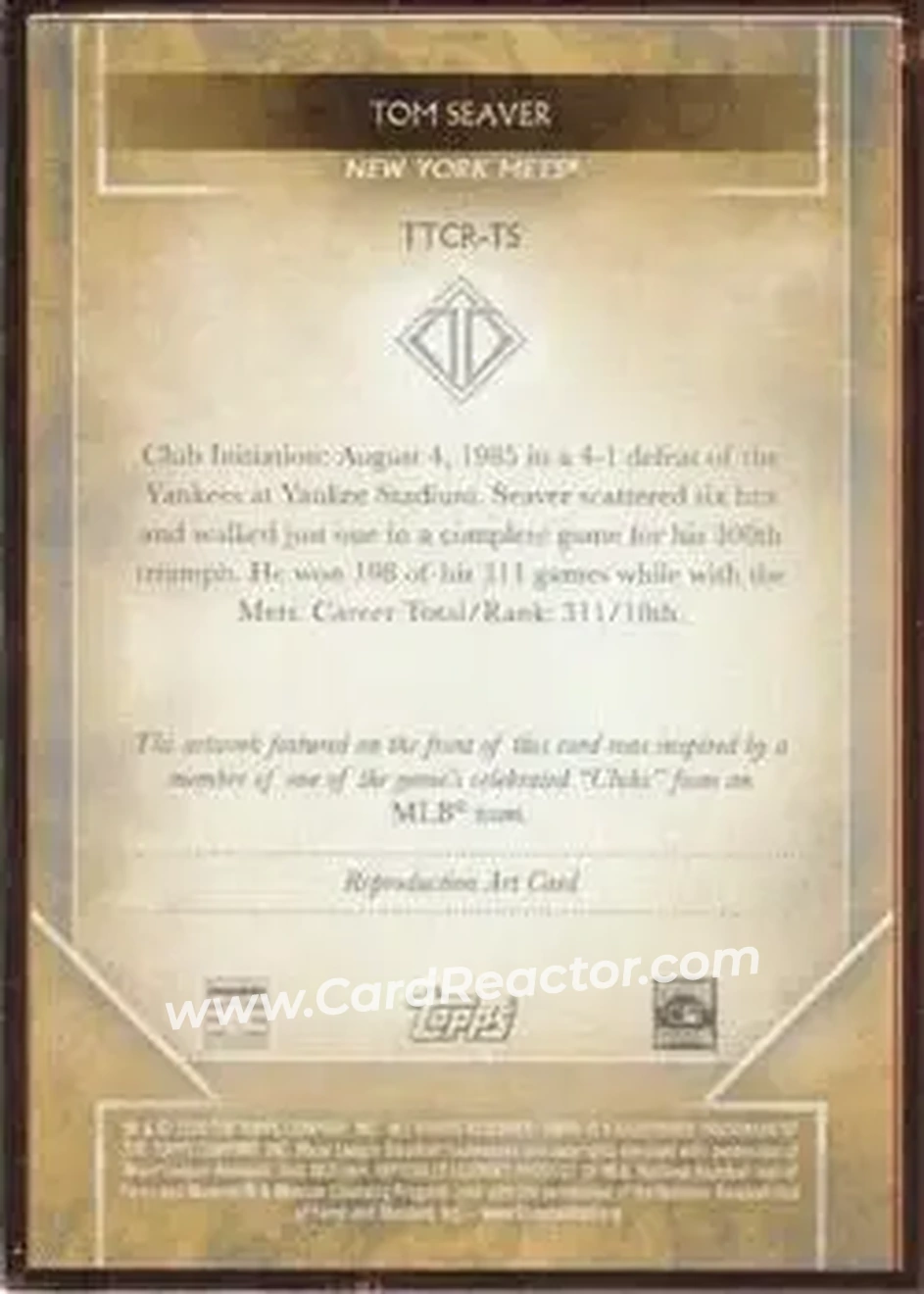 2020 Topps Transcendent Collection - Sketch Reproductions #TTCR-TS - Tom Seaver - New York Mets - Back