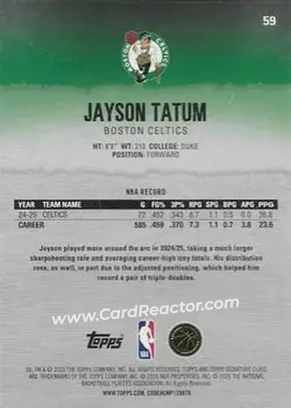 2025-26 Topps Signature Class #59 - Jayson Tatum - Boston Celtics - Back 2025-26 Topps Signature Class #59 - Jayson Tatum - Boston Celtics - Back