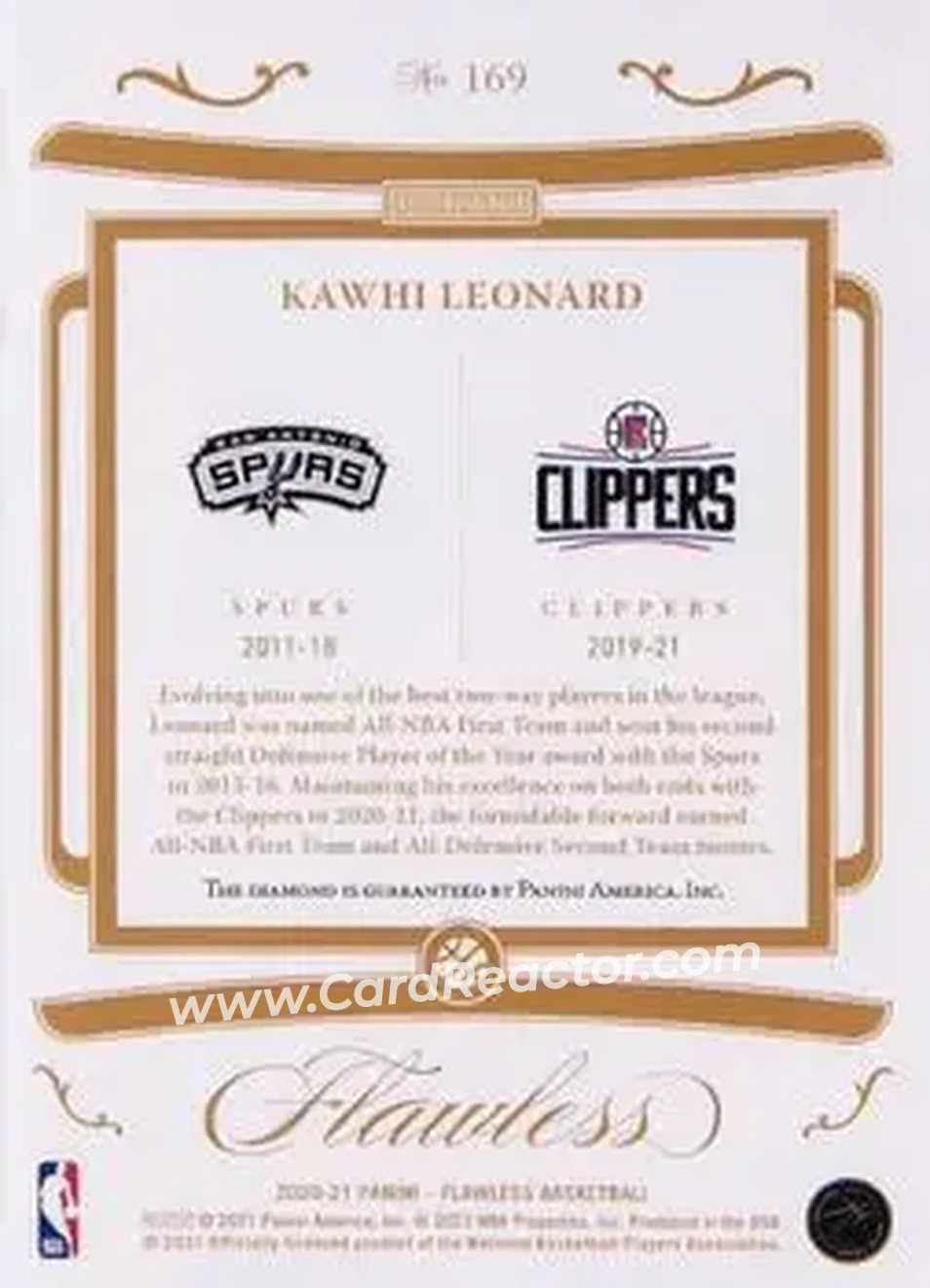 2020-21 Panini Flawless #169 - Kawhi Leonard - Back