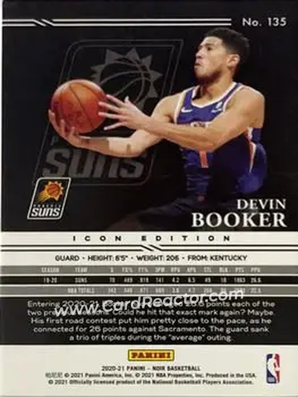 2020-21 Panini Noir #135 - Devin Booker - Phoenix Suns - Back