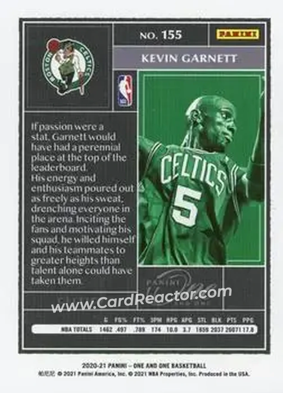2020-21 Panini One and One #155 - Kevin Garnett - Boston Celtics - Back