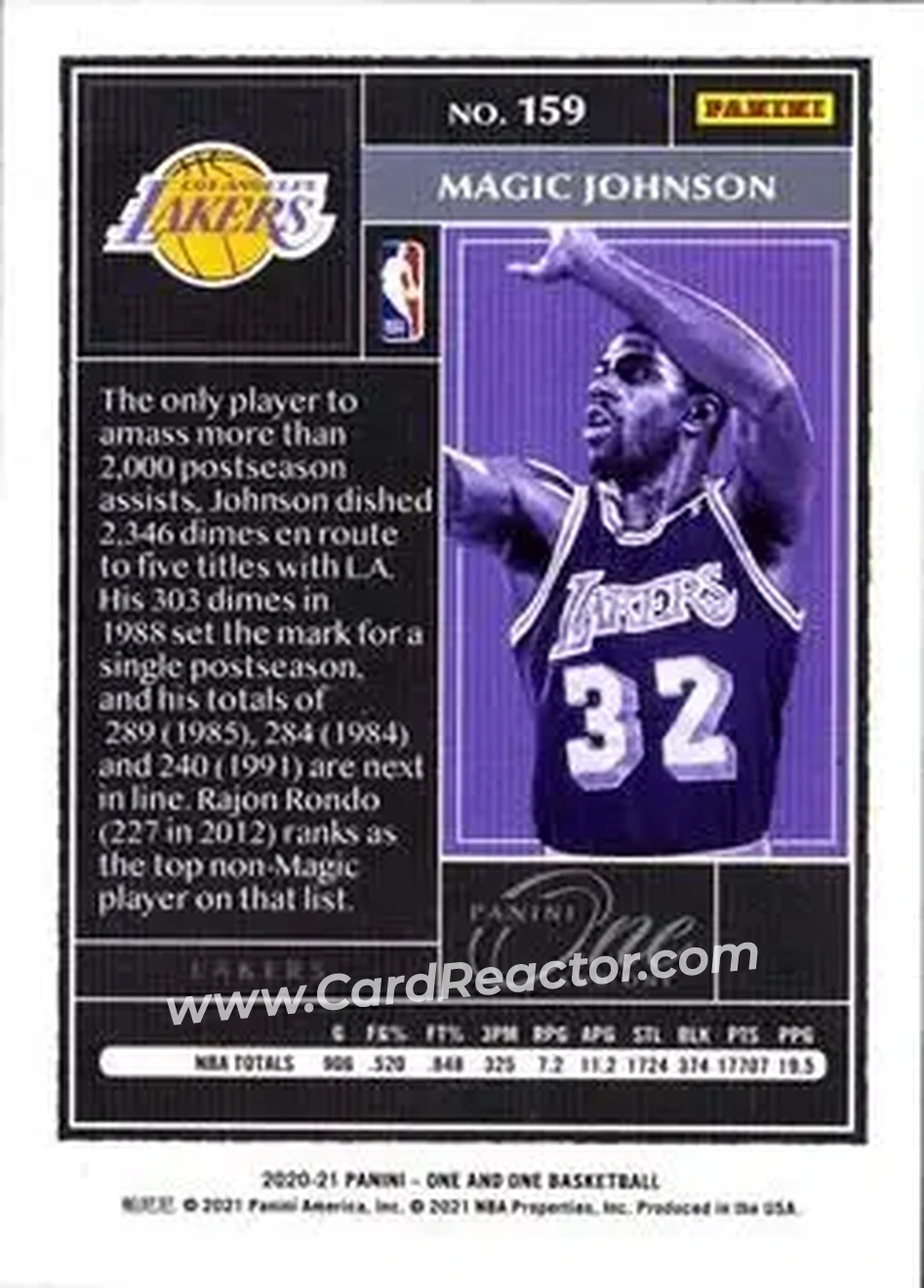 2020-21 Panini One and One #159 - Magic Johnson - Los Angeles Lakers - Back