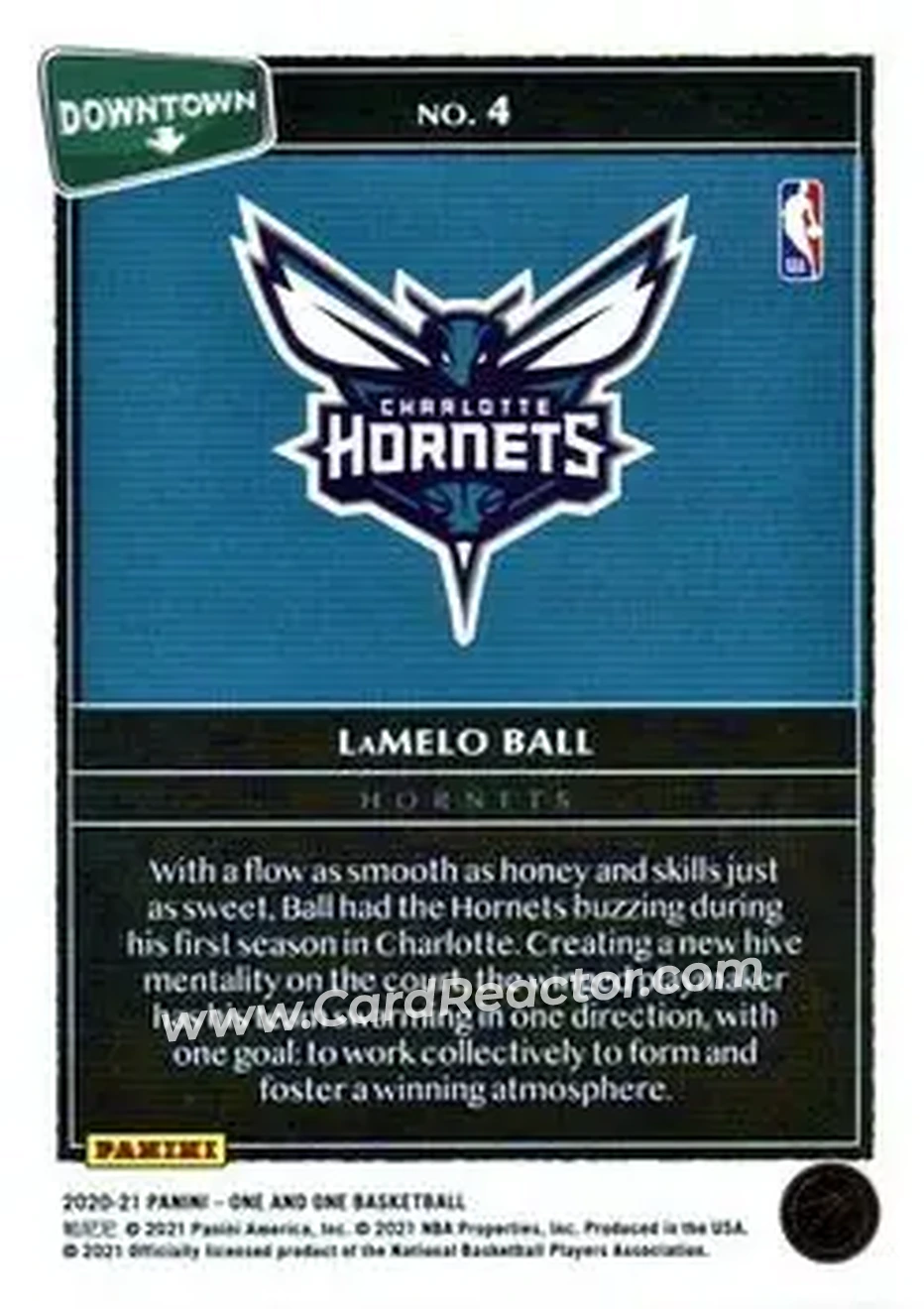 2020-21 Panini One and One - Downtown #4 - LaMelo Ball - Charlotte Hornets - Back