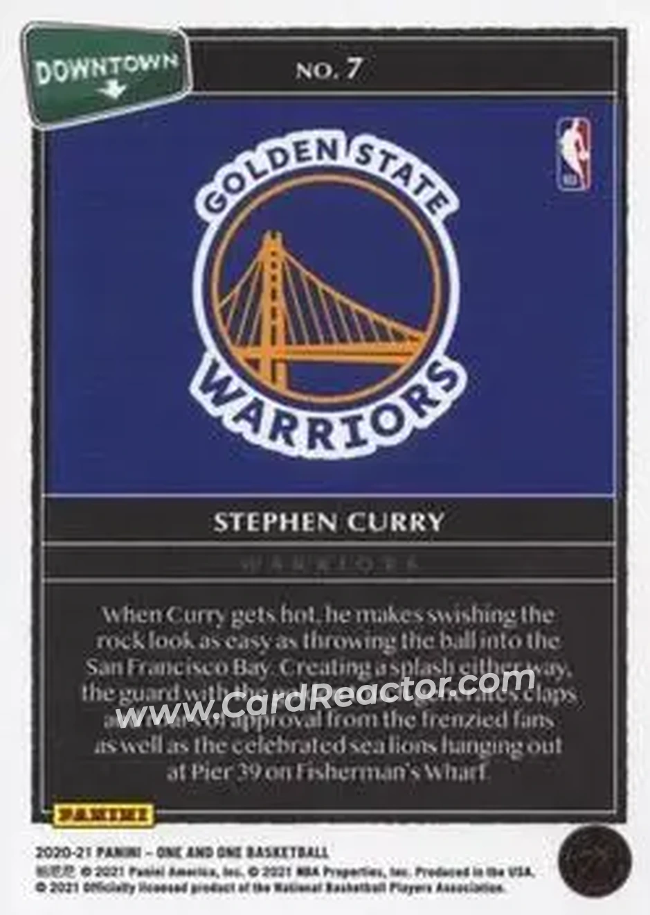 2020-21 Panini One and One - Downtown #7 - Stephen Curry - Golden State Warriors - Back