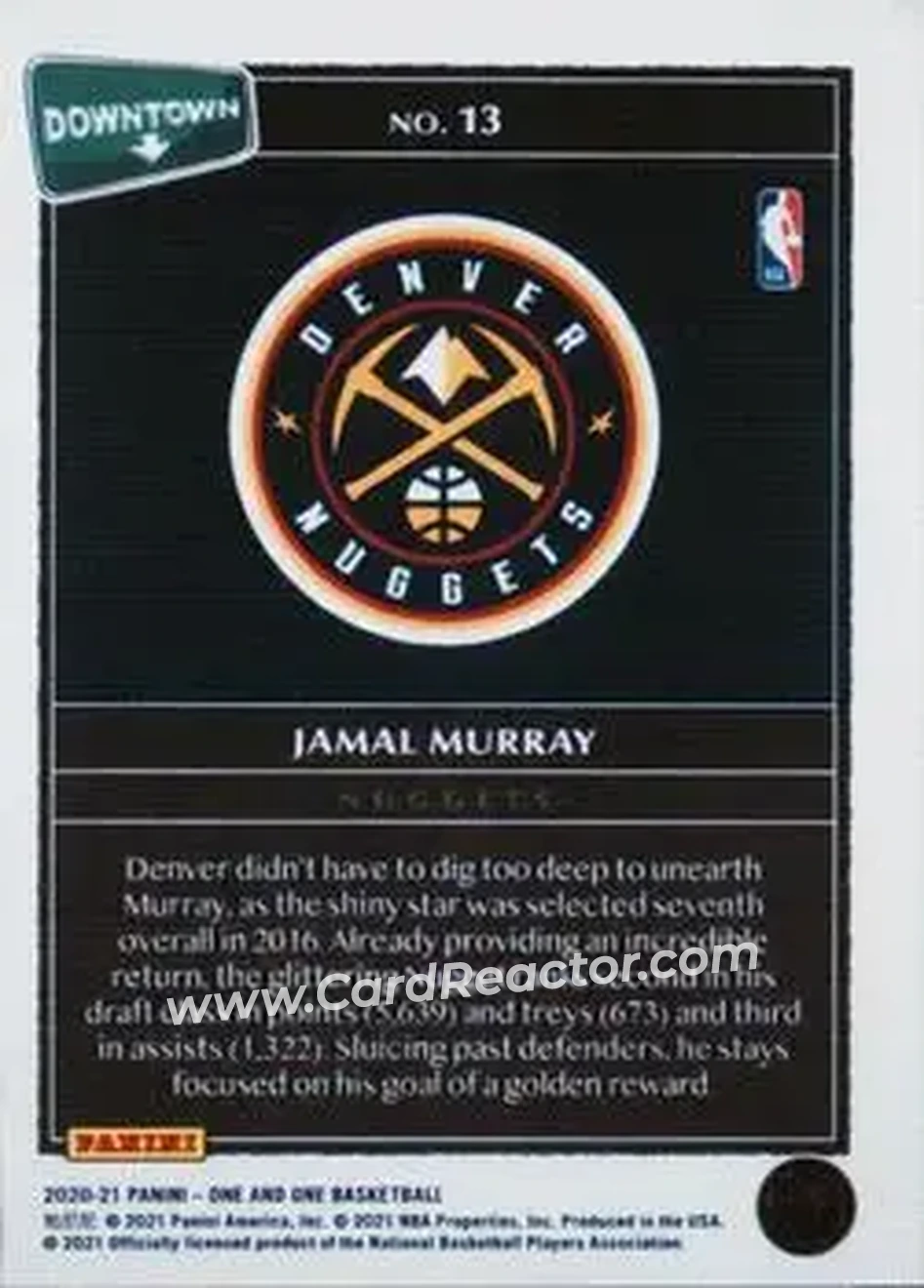 2020-21 Panini One and One - Downtown #13 - Jamal Murray - Denver Nuggets - Back 2020-21 Panini One and One - Downtown #13 - Jamal Murray - Denver Nuggets - Back