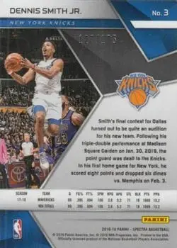 2018-19 Panini Spectra #3 - Dennis Smith Jr. - New York Knicks - Back