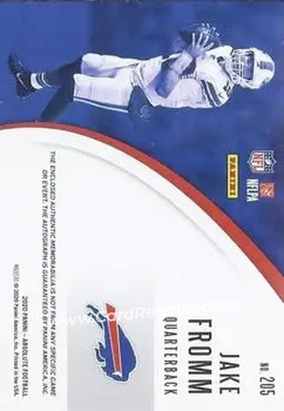 2020 Panini Absolute #205 - Jake Fromm - Buffalo Bills - Back