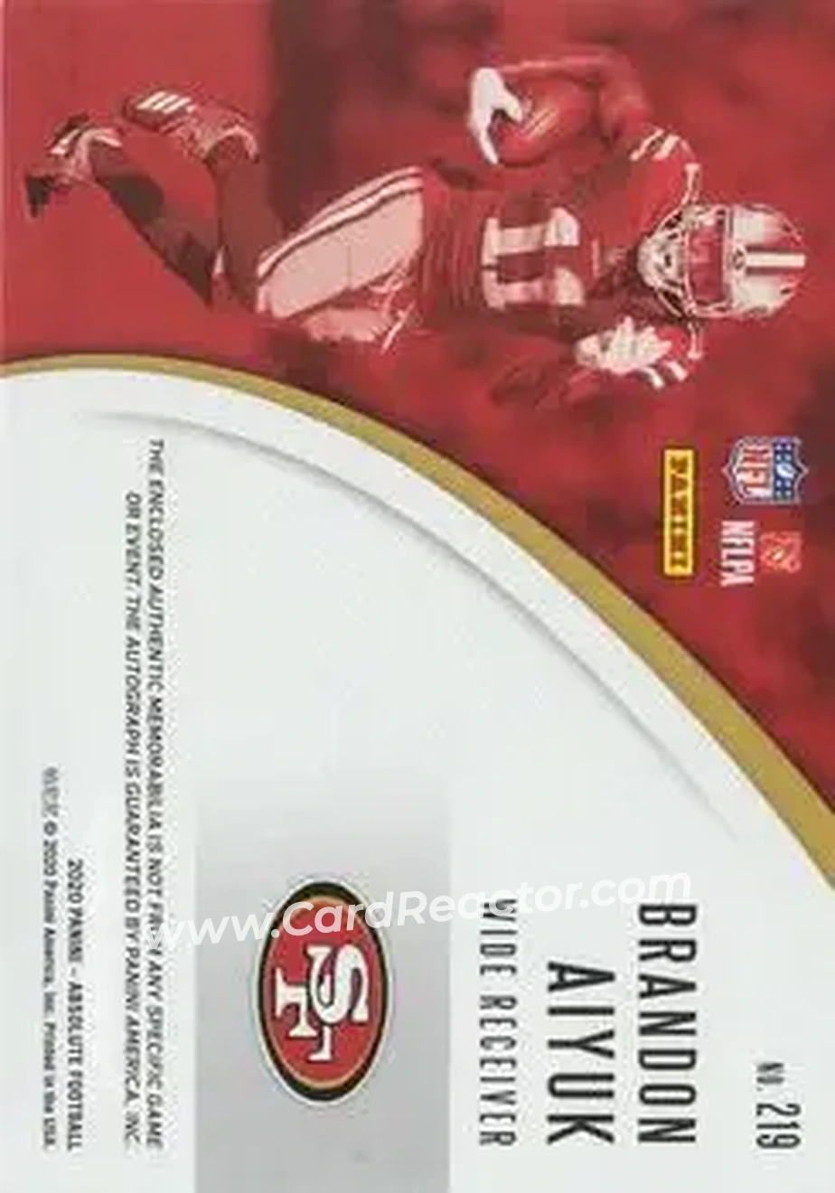 2020 Panini Absolute #219 - Brandon Aiyuk - San Francisco 49ers - Back