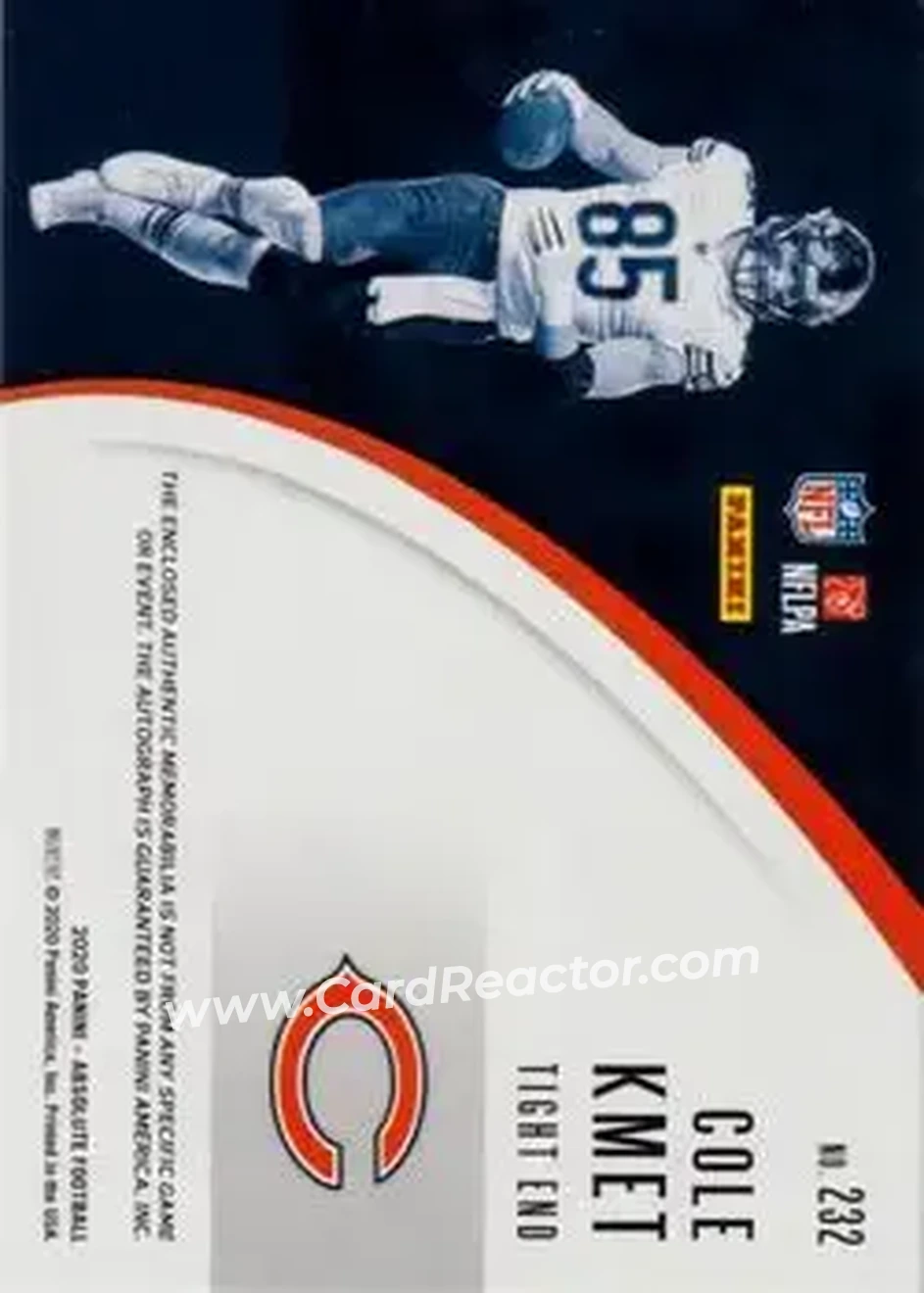 2020 Panini Absolute #232 - Cole Kmet - Chicago Bears - Back