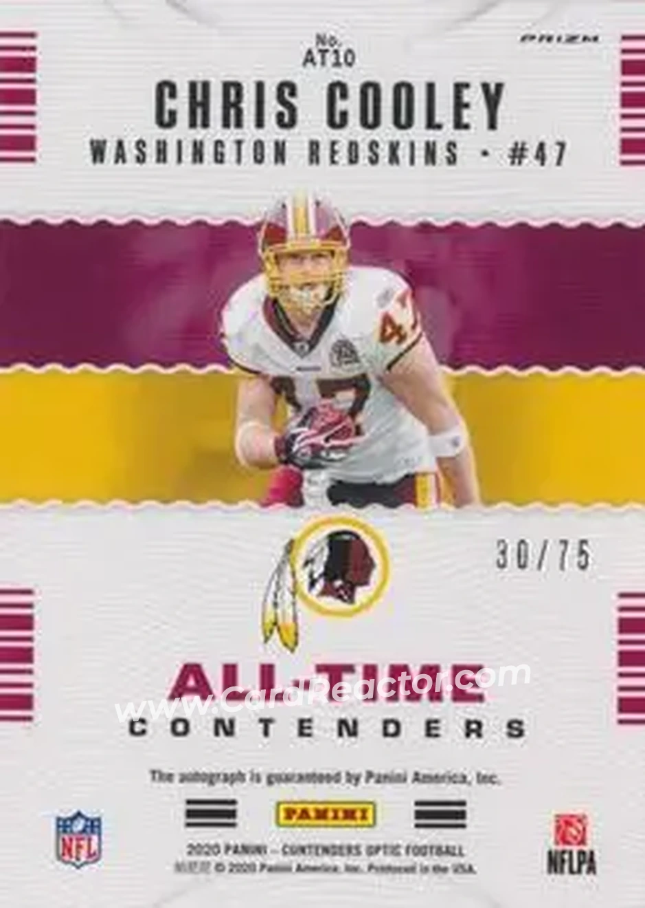 2020 Panini Contenders Optic - All-Time Contenders #AT10 - Chris Cooley - Washington Redskins - Back