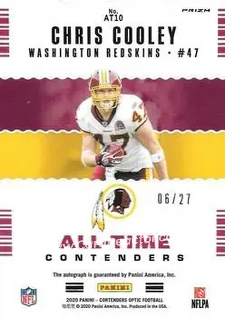 2020 Panini Contenders Optic - All-Time Contenders Green Pulsar #AT10 - Chris Cooley - Washington Redskins - Back