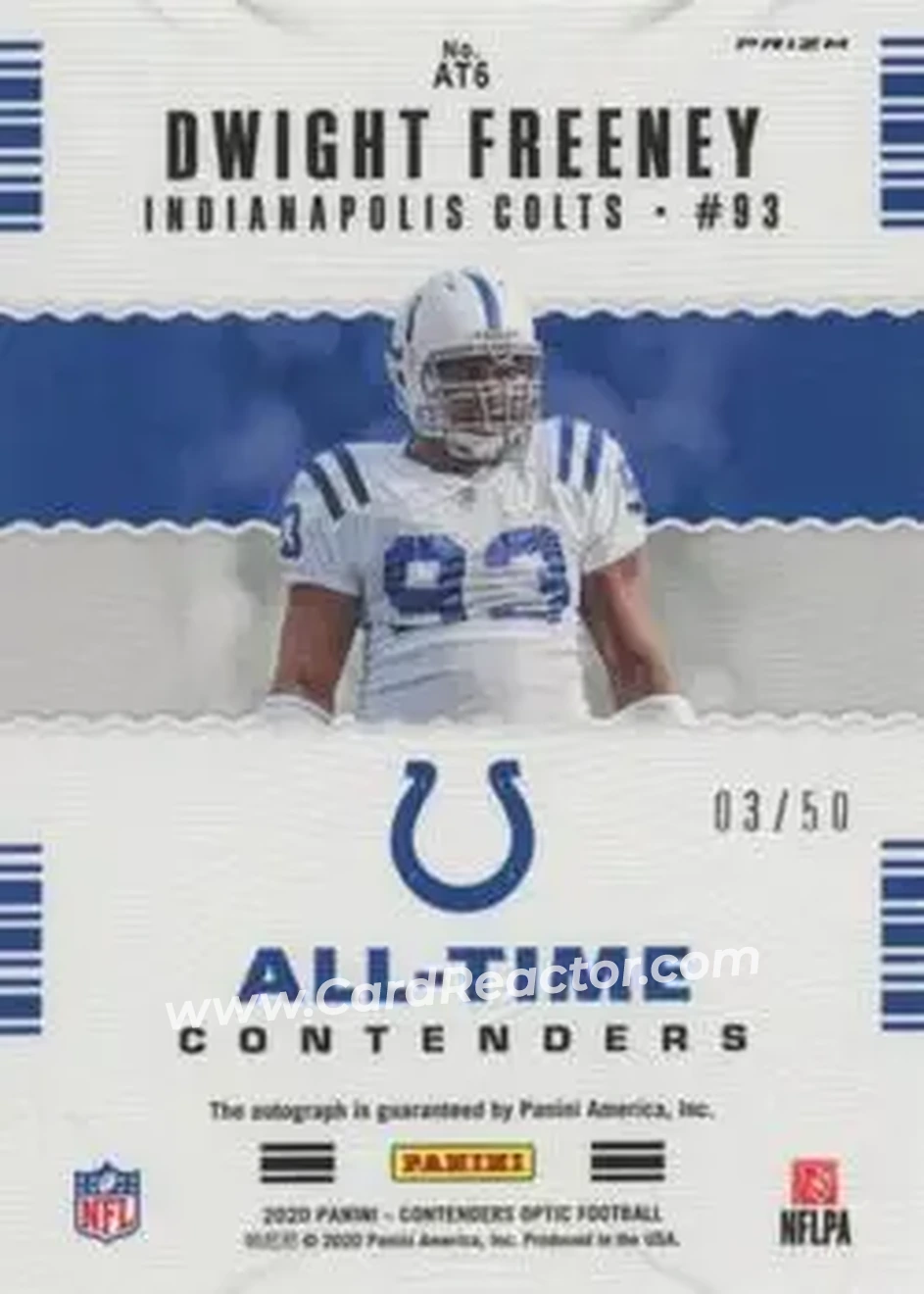2020 Panini Contenders Optic - All-Time Contenders Orange #AT6 - Dwight Freeney - Indianapolis Colts - Back