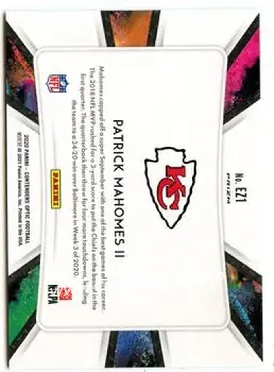 2020 Panini Contenders Optic - End Zone #EZ1 - Patrick Mahomes II - Kansas City Chiefs - Back