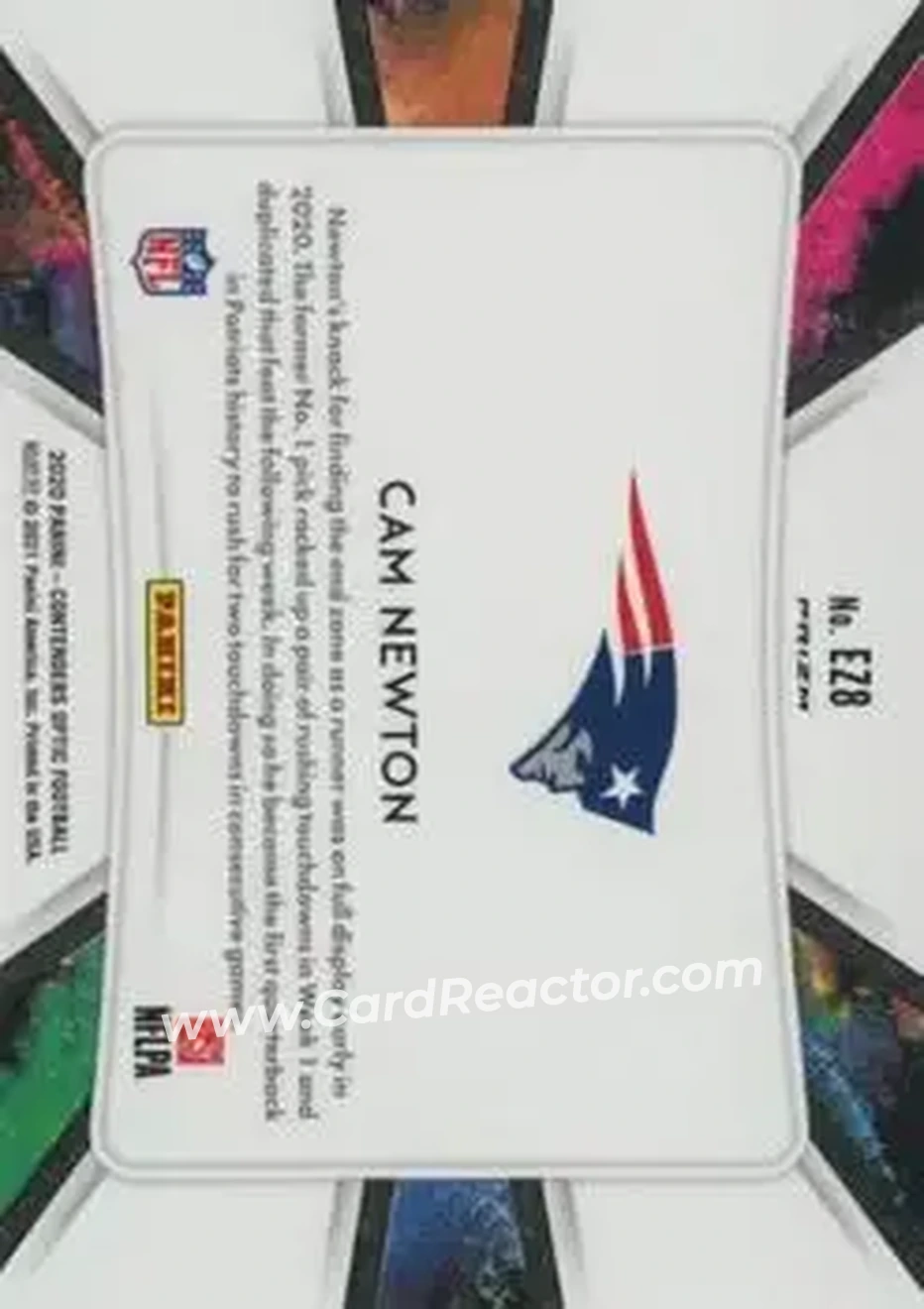2020 Panini Contenders Optic - End Zone #EZ8 - Cam Newton - New England Patriots - Back