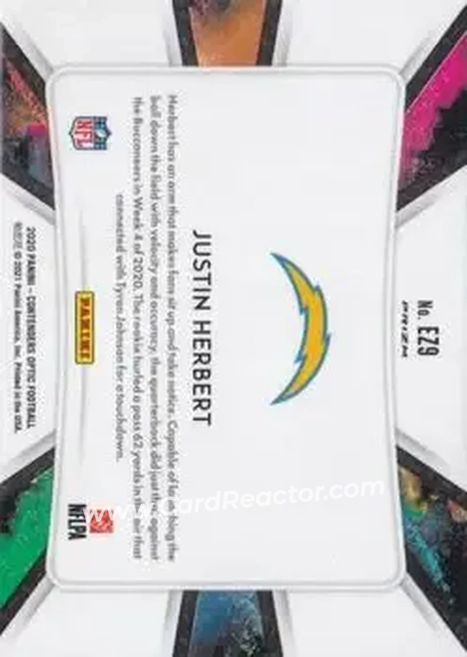 2020 Panini Contenders Optic - End Zone #EZ9 - Justin Herbert - Los Angeles Chargers - Back