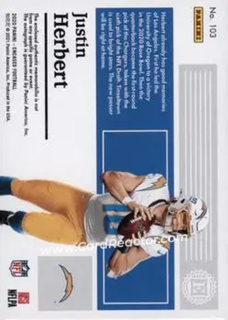 2020 Panini Encased - Diamond #103 - Justin Herbert - Los Angeles Chargers - Back
