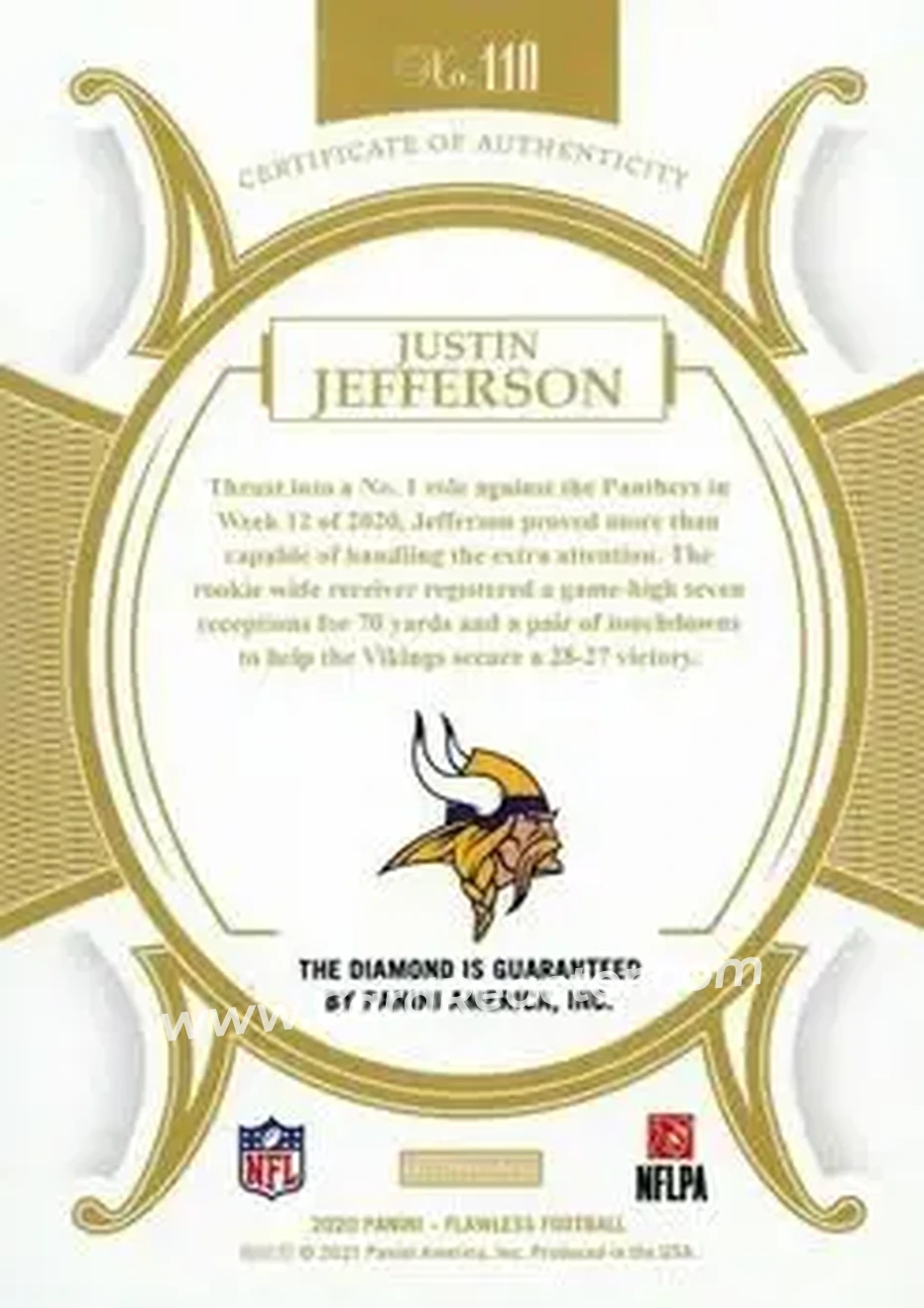 2020 Panini Flawless - Aquamarine #110 - Justin Jefferson - Minnesota Vikings - Back