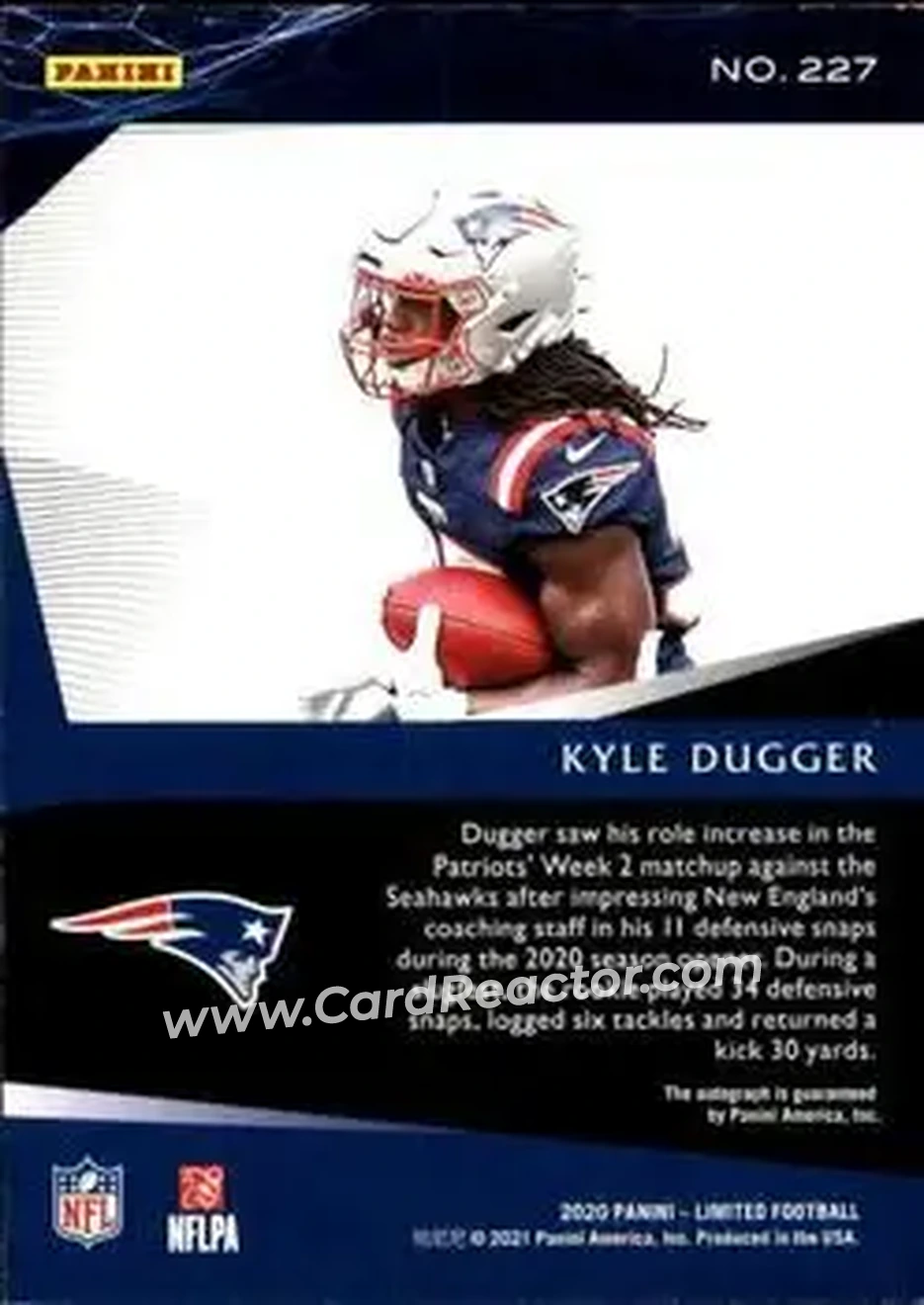 2020 Panini Limited #227 - Kyle Dugger - New England Patriots - Back