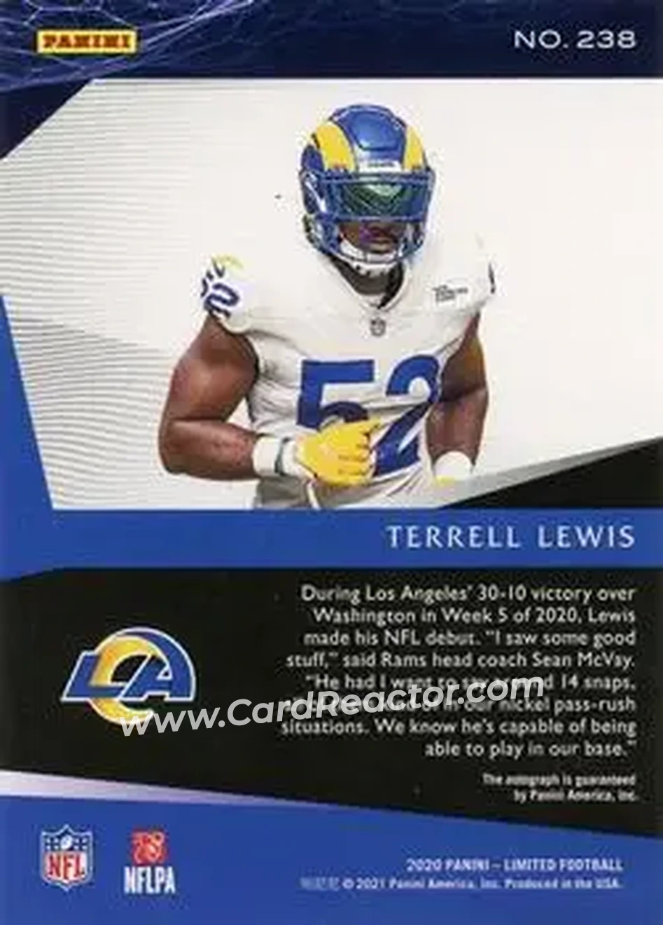 2020 Panini Limited #238 - Terrell Lewis - Los Angeles Rams - Back