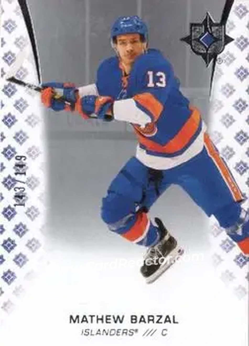 2020-21 Upper Deck Ultimate Collection #24 - Mathew Barzal - New York Islanders - Front 2020-21 Upper Deck Ultimate Collection #24 - Mathew Barzal - New York Islanders - Front