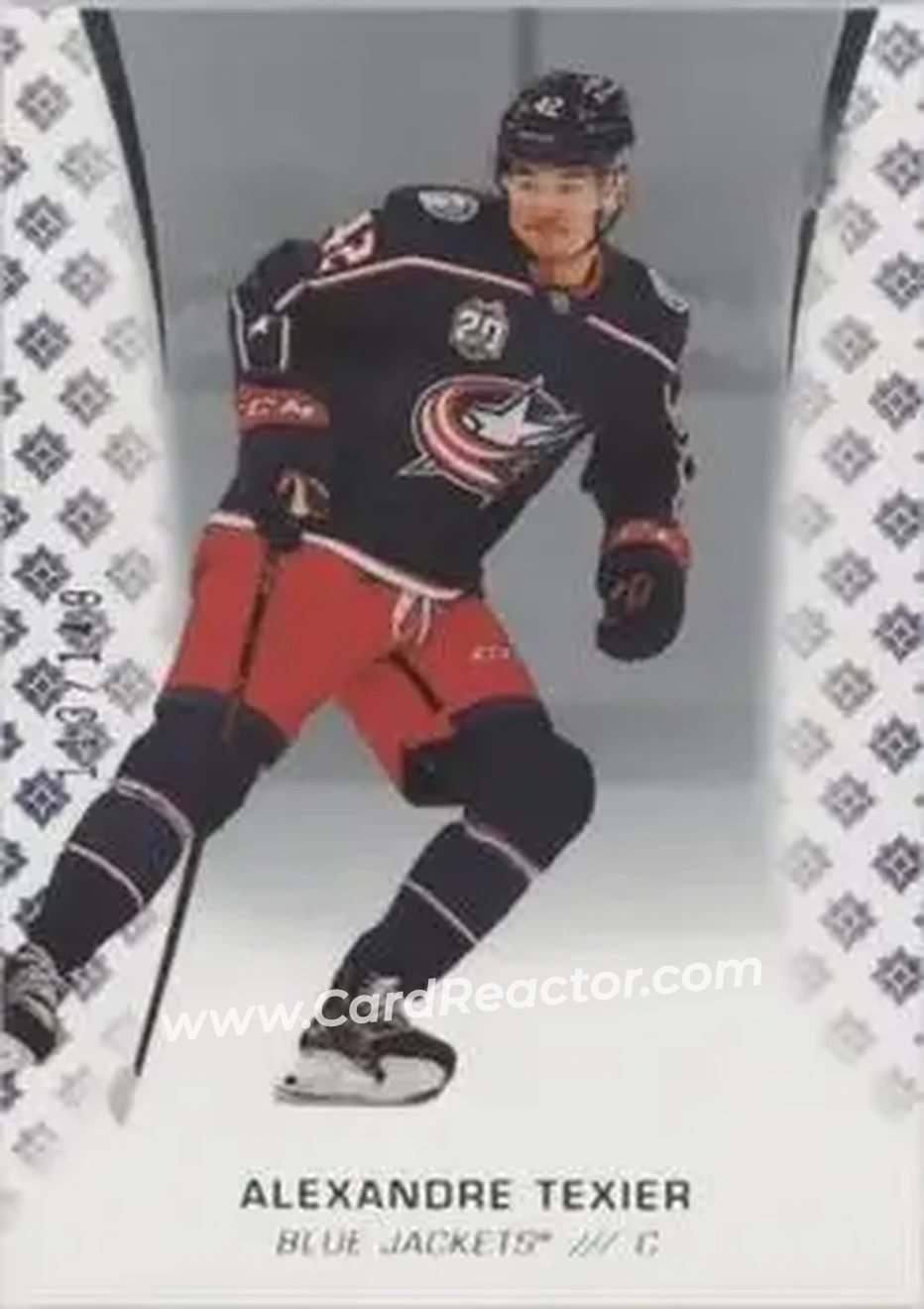 2020-21 Upper Deck Ultimate Collection #30 - Alexandre Texier - Columbus Blue Jackets - Front 2020-21 Upper Deck Ultimate Collection #30 - Alexandre Texier - Columbus Blue Jackets - Front