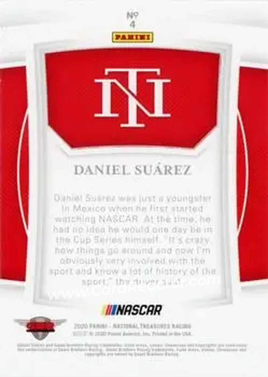 2020 Panini National Treasures - Holo Platinum Blue #4 - Daniel Suarez - Gaunt Brothers Racing - Back