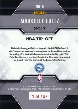 2017-18 Panini Instant NBA #5 - Markelle Fultz - Philadelphia 76ers - Back