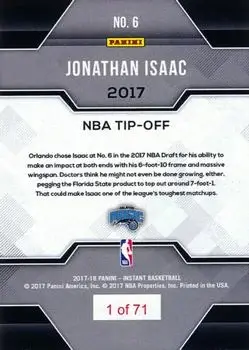 2017-18 Panini Instant NBA #6 - Jonathan Isaac - Orlando Magic - Back