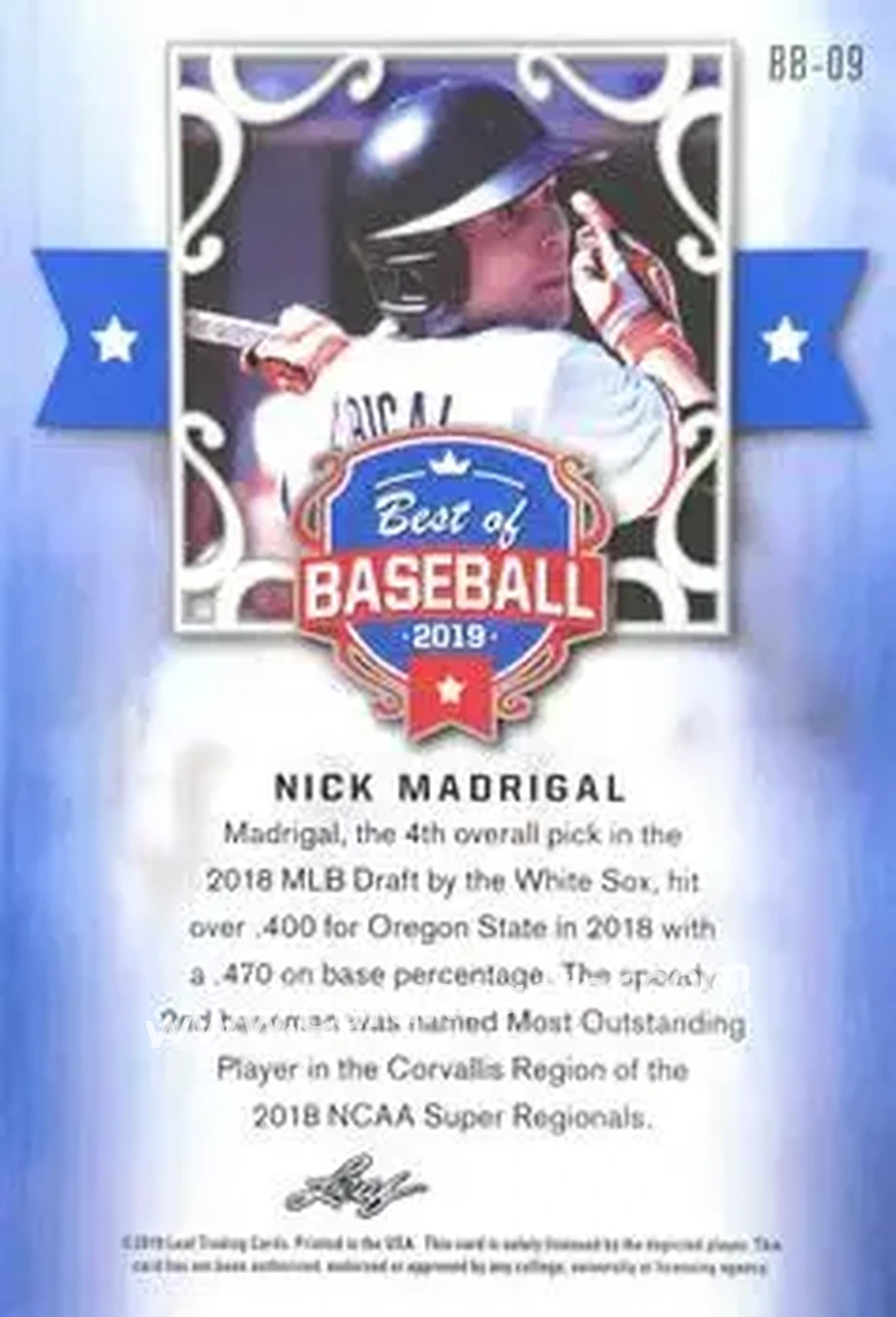 2019 Leaf Best of Baseball #BB-09 - Nick Madrigal - Back
