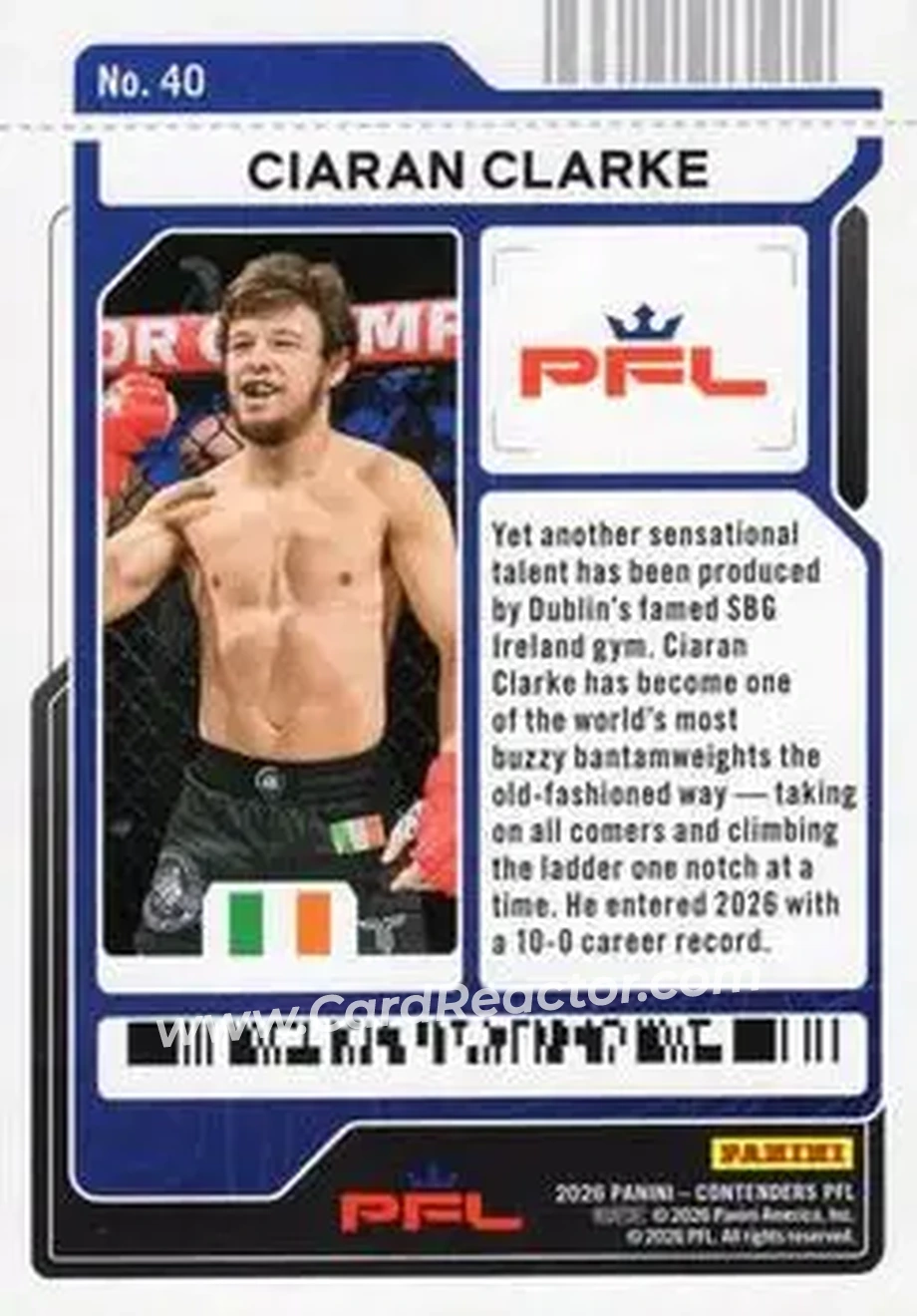 2026 Panini Contenders PFL - Season Ticket Blue Fireworks #40 - Ciaran Clarke - Back