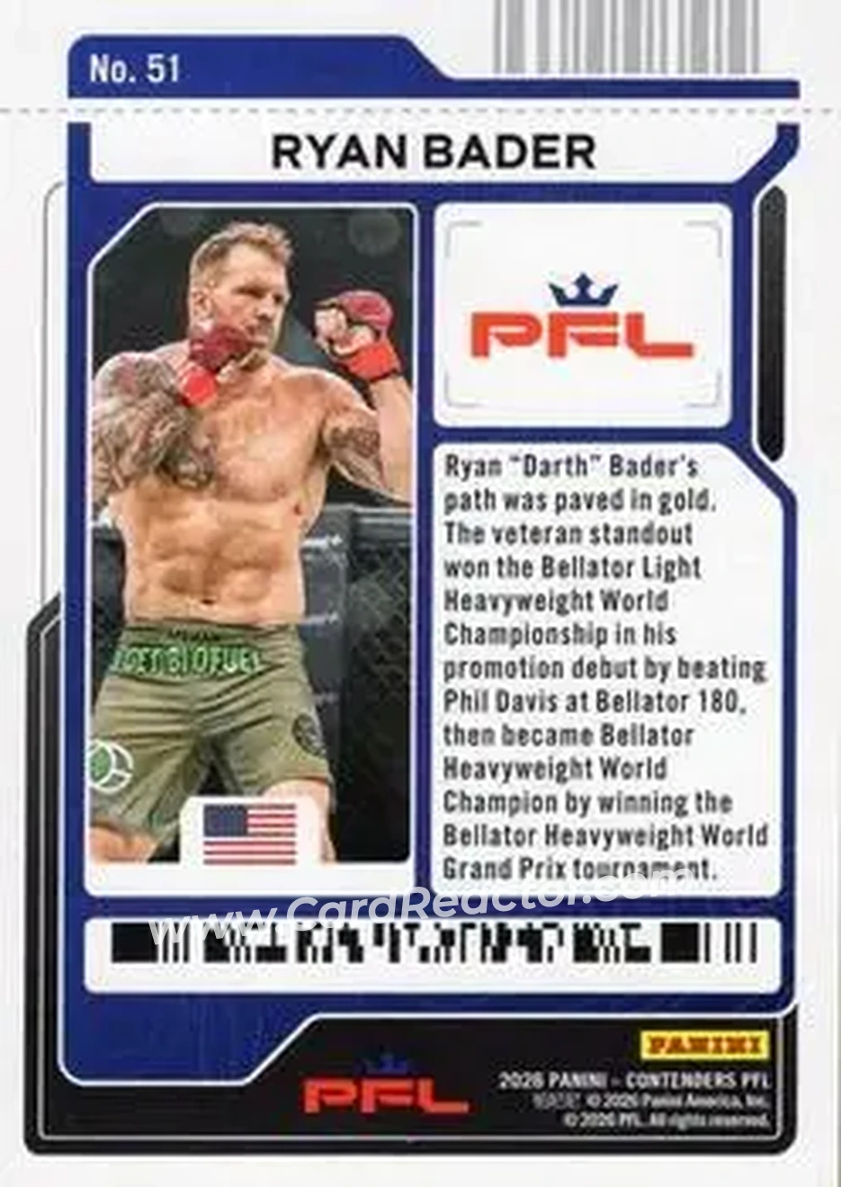 2026 Panini Contenders PFL - Season Ticket Blue Fireworks #51 - Ryan Bader - Back 2026 Panini Contenders PFL - Season Ticket Blue Fireworks #51 - Ryan Bader - Back