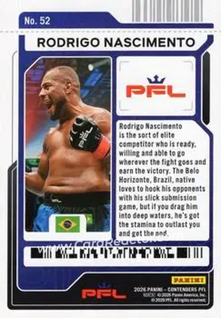 2026 Panini Contenders PFL - Season Ticket Blue Fireworks #52 - Rodrigo Nascimento - Back