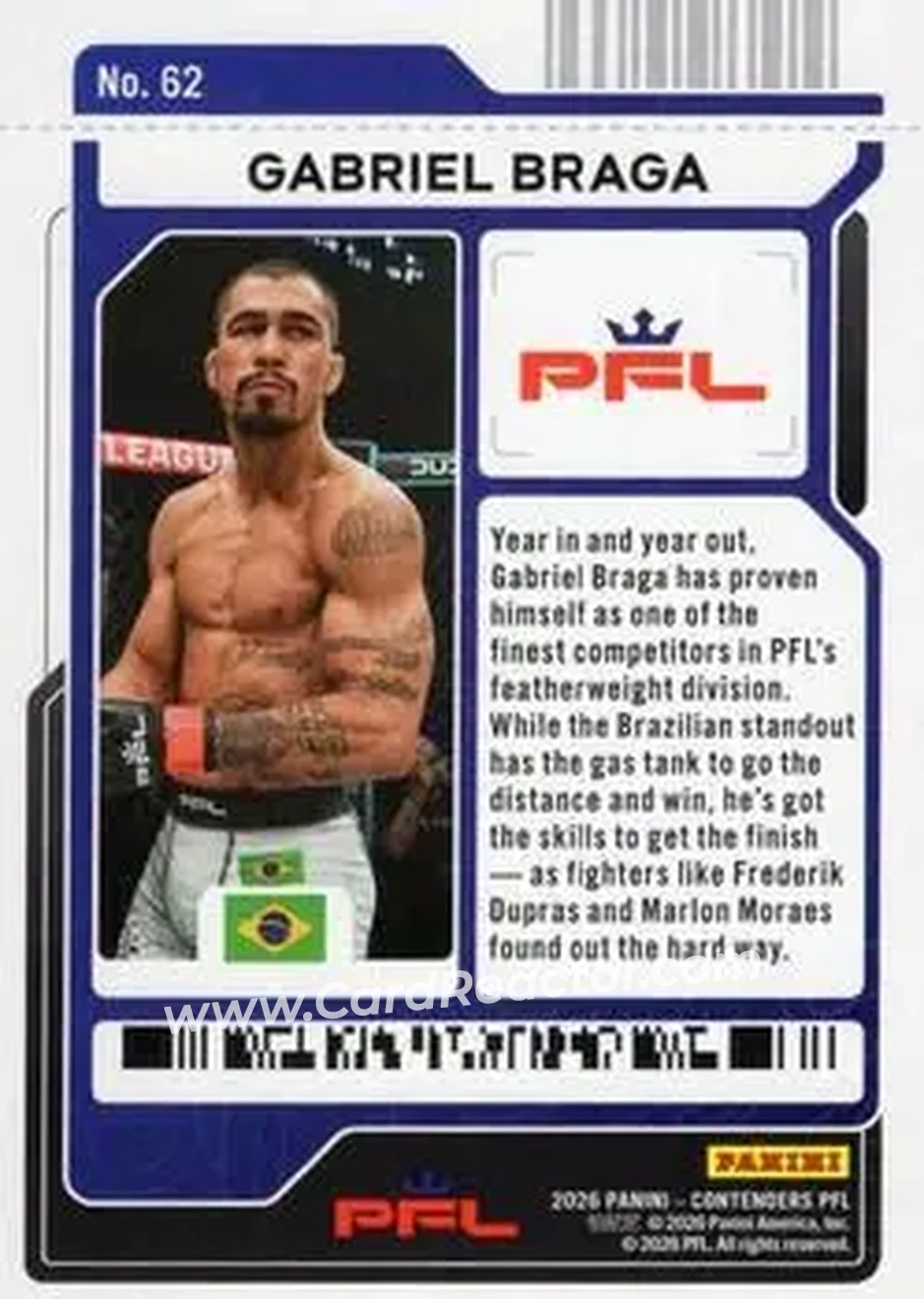 2026 Panini Contenders PFL - Season Ticket Blue Fireworks #62 - Gabriel Braga - Back