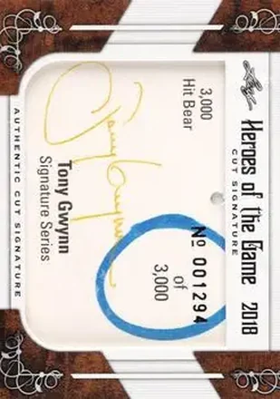 2018 Leaf Heroes of the Game Cut Signature Cards #NNO - Tony Gwynn