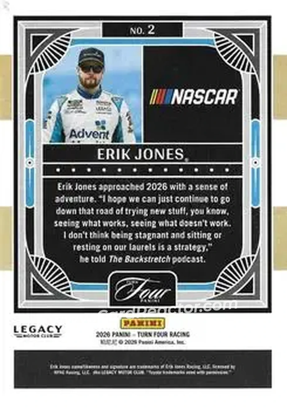 2026 Panini Turn Four - Red #2 - Erik Jones - Legacy Motor Club - Back