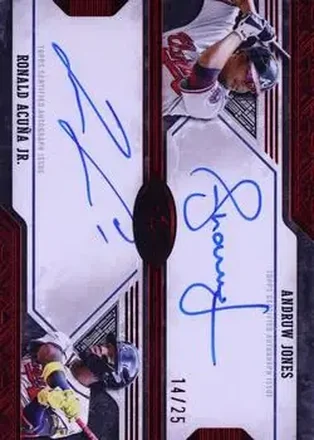2025 Topps Tier One - Dual Autographs Red #DA-JA - Andruw Jones - Ronald Acuña Jr. AU, SN25 - Atlanta Braves - Atlanta Braves