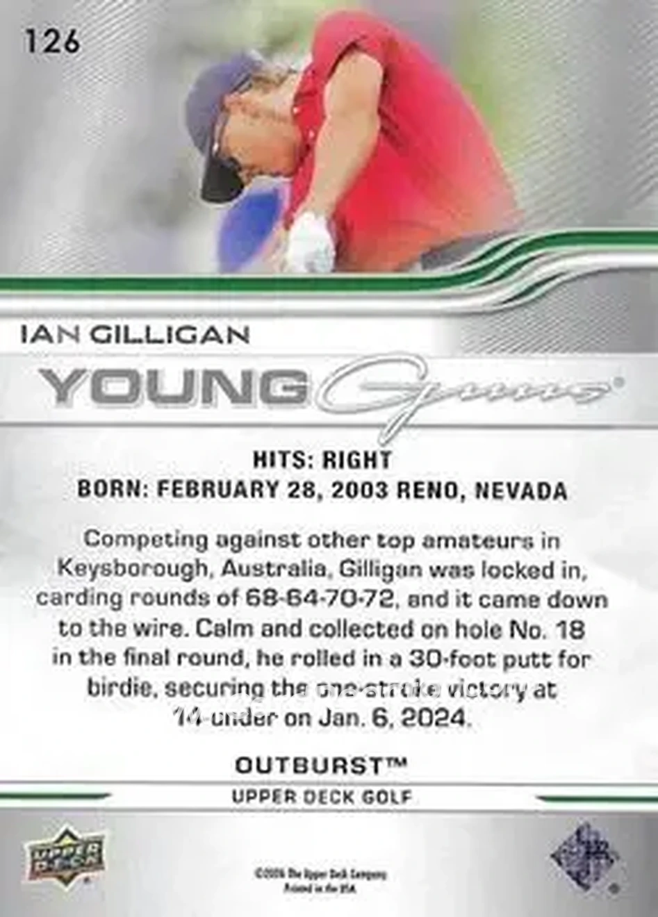 2026 Upper Deck - Outburst #126 - Ian Gilligan - Back