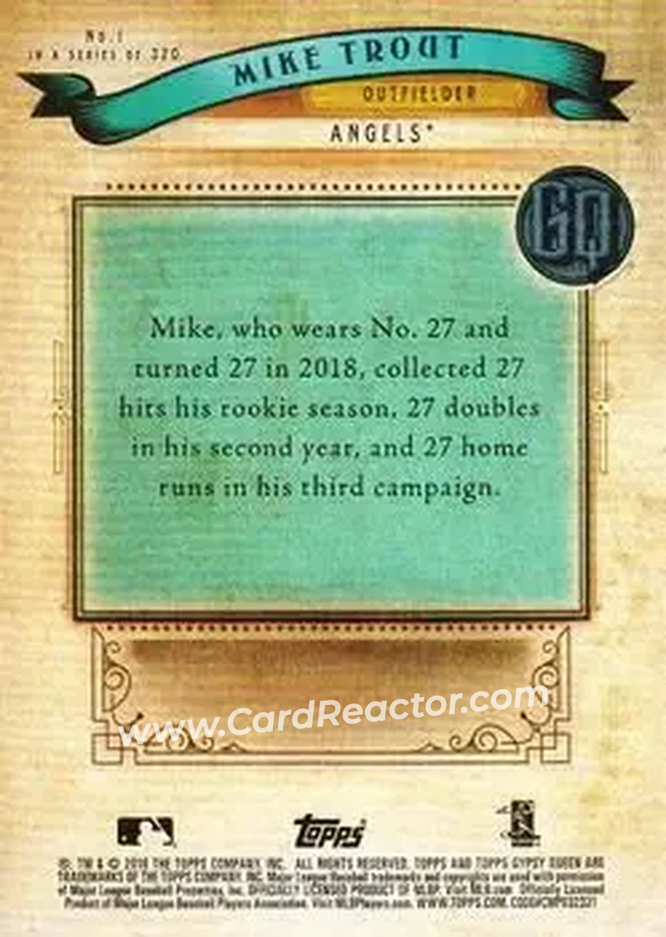 2019 Topps Gypsy Queen #1c - Mike Trout - Los Angeles Angels - Back