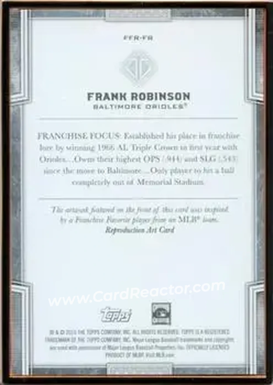 2019 Topps Transcendent Collection - Franchise Favorites Reproductions #FFR-FR - Frank Robinson - Baltimore Orioles - Back