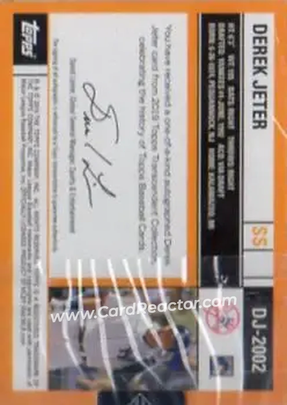2019 Topps Transcendent Collection - Derek Jeter Through the Years Autographs #DJ-2002 - Derek Jeter - New York Yankees - Back