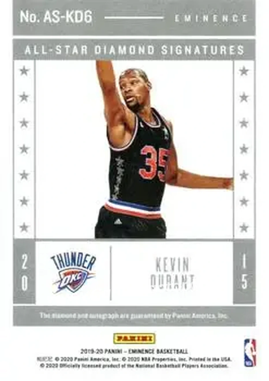 2019-20 Panini Eminence - All-Star Diamond Signatures Platinum #AS-KD6 - Kevin Durant - Oklahoma City Thunder - Back