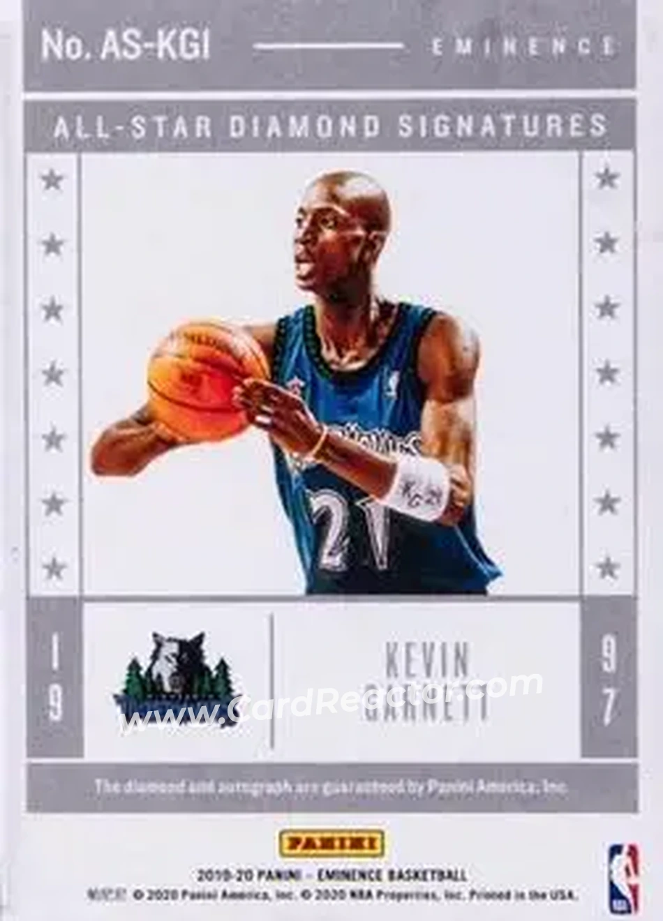 2019-20 Panini Eminence - All-Star Diamond Signatures Platinum #AS-KG1 - Kevin Garnett - Minnesota Timberwolves - Back