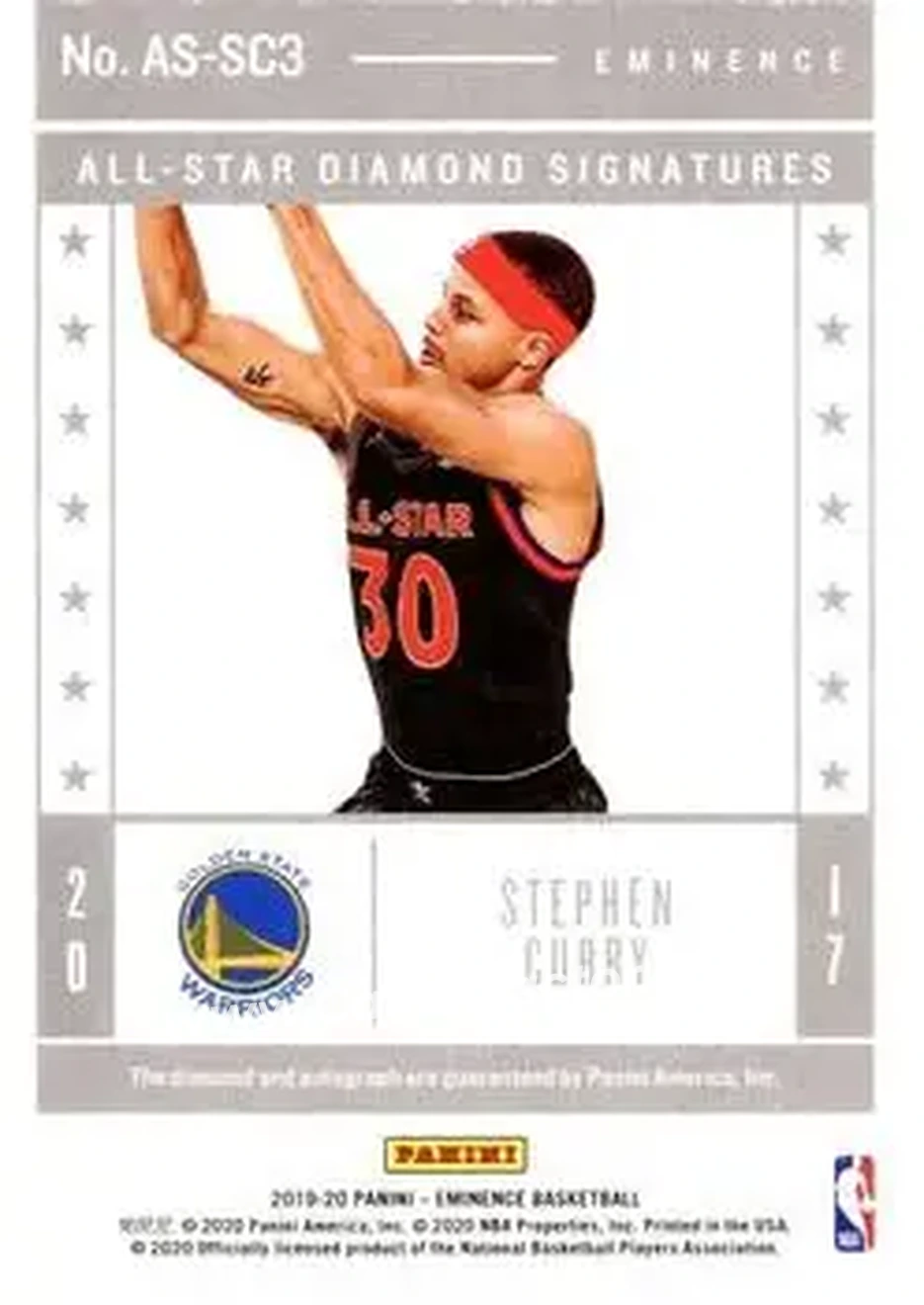 2019-20 Panini Eminence - All-Star Diamond Signatures Platinum #AS-SC3 - Stephen Curry - Golden State Warriors - Back