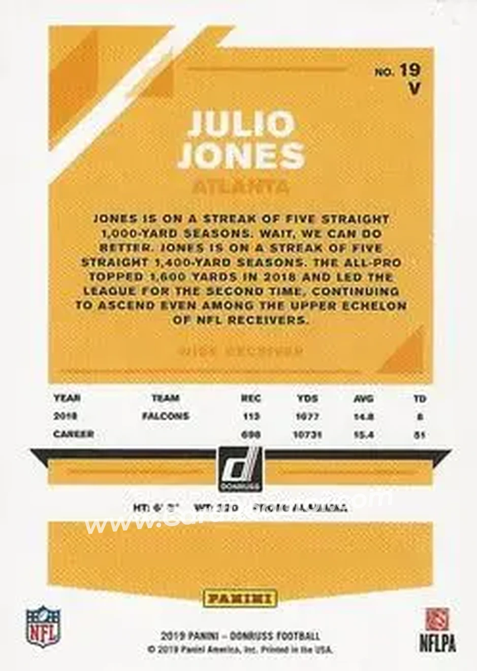 2019 Donruss #19V - Julio Jones - Atlanta Falcons - Back
