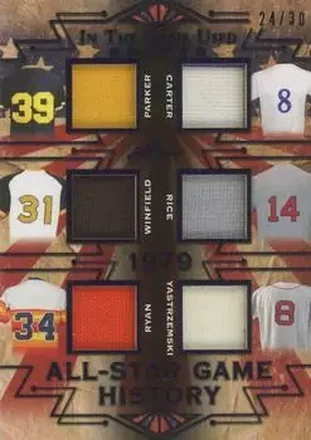 2019 Leaf In the Game Used - All-Star Game History 6 Relics #ASG-05 - Dave Parker - Gary Carter - Dave Winfield - Jim Rice - Nolan Ryan - Carl Yastrzemski MEM, SN30 - Pittsburgh Pirates - Montreal Expos - San Diego Padres - Boston Red Sox - Houston Astros