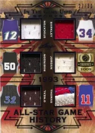 2019 Leaf In the Game Used - All-Star Game History 6 Relics #ASG-12 - John Stockton - Charles Barkley - David Robinson - Michael Jordan - Shaquille O'Neal - Isiah Thomas MEM, SN30 - Utah Jazz - Philadelphia 76ers - Orlando Magic - Chicago Bulls - San Antonio Spurs - Detroit Pistons