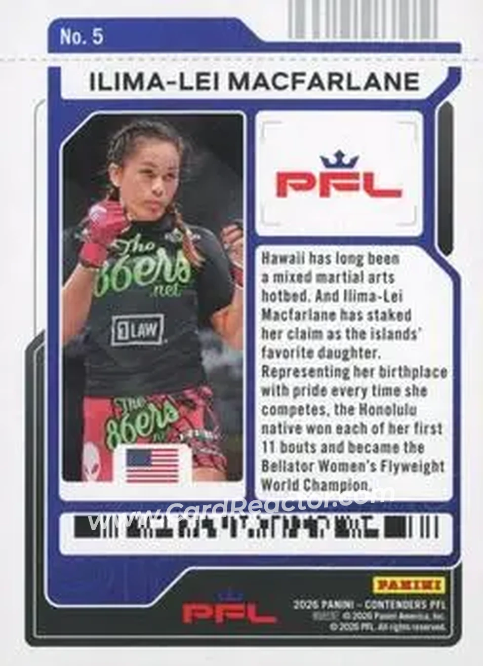 2026 Panini Contenders PFL - Playoff Ticket #5 - Ilima-Lei Macfarlane - Back