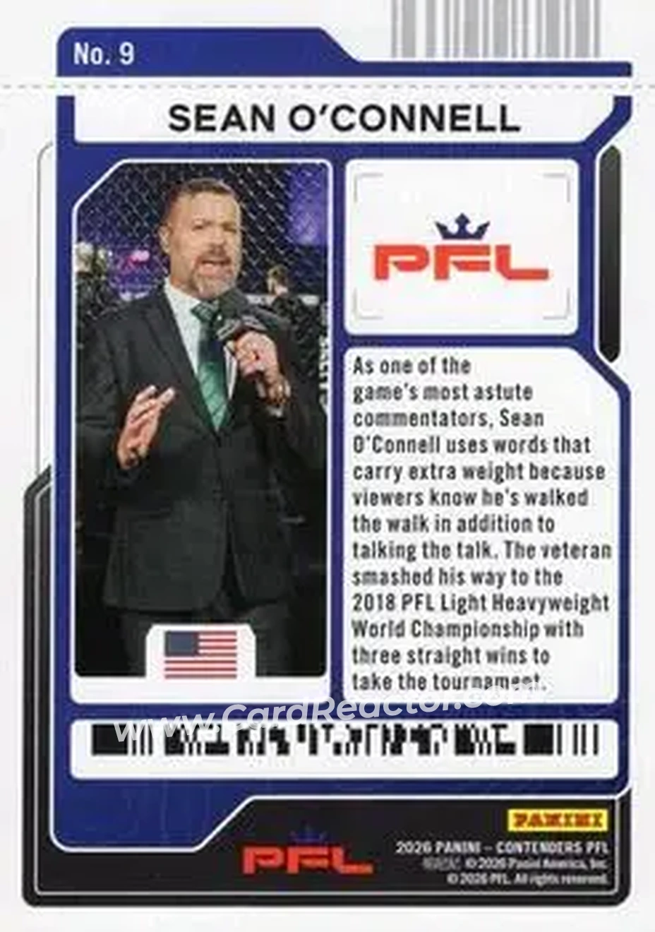 2026 Panini Contenders PFL - Playoff Ticket #9 - Sean O'Connell - Back 2026 Panini Contenders PFL - Playoff Ticket #9 - Sean O'Connell - Back