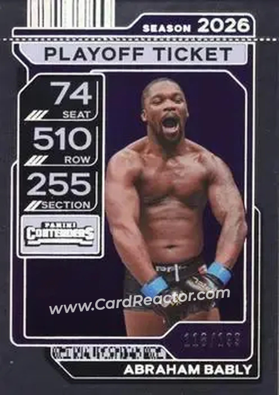 2026 Panini Contenders PFL - Playoff Ticket #18 - Abraham Bably - Front 2026 Panini Contenders PFL - Playoff Ticket #18 - Abraham Bably - Front