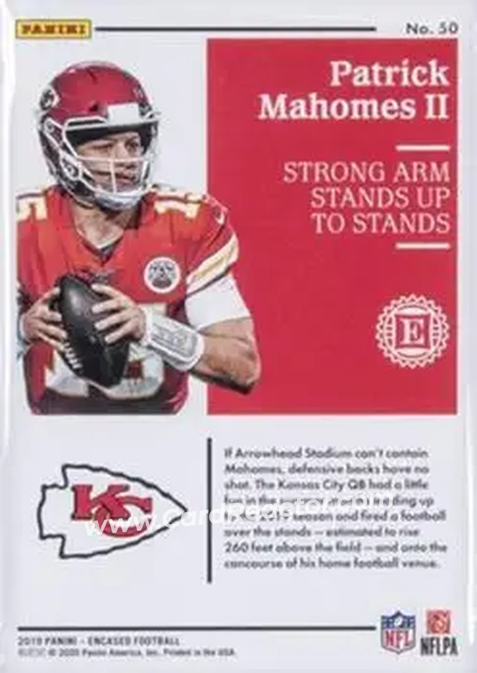 2019 Panini Encased - Emerald #50 - Patrick Mahomes II - Kansas City Chiefs - Back